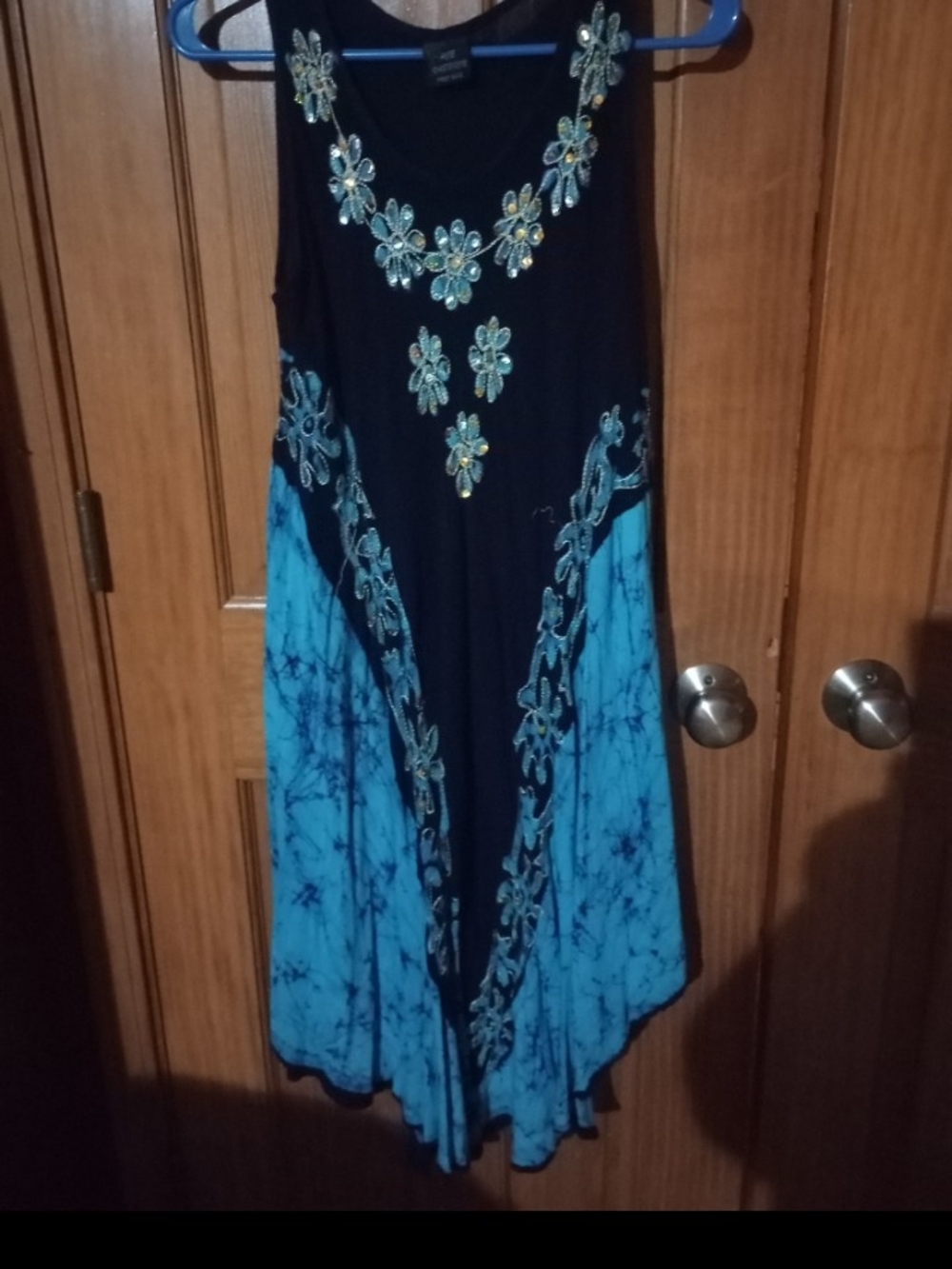 Sleeveless Black and Turquoise Embellished Floral Swing Dress